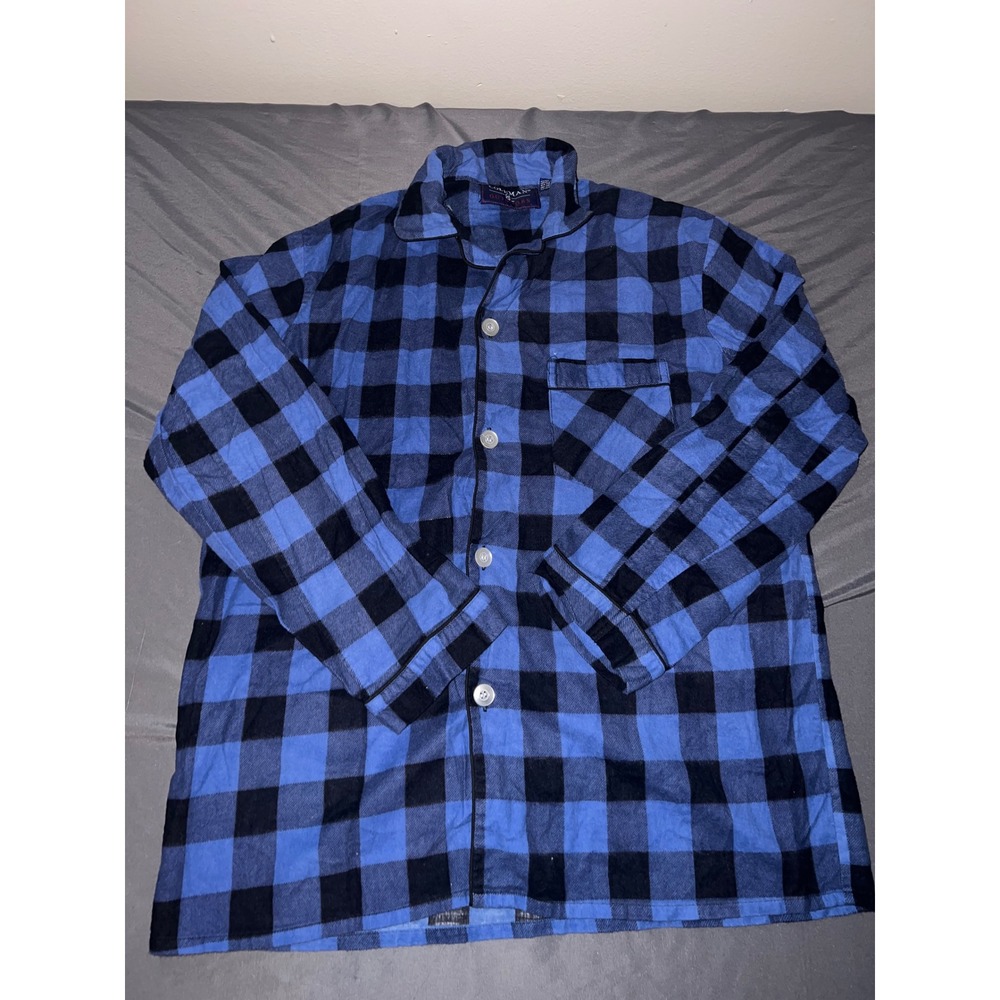 Coleman Pajama Top Mens L Blue Excellent Flannel Buffalo Plaid Sleep Shirt